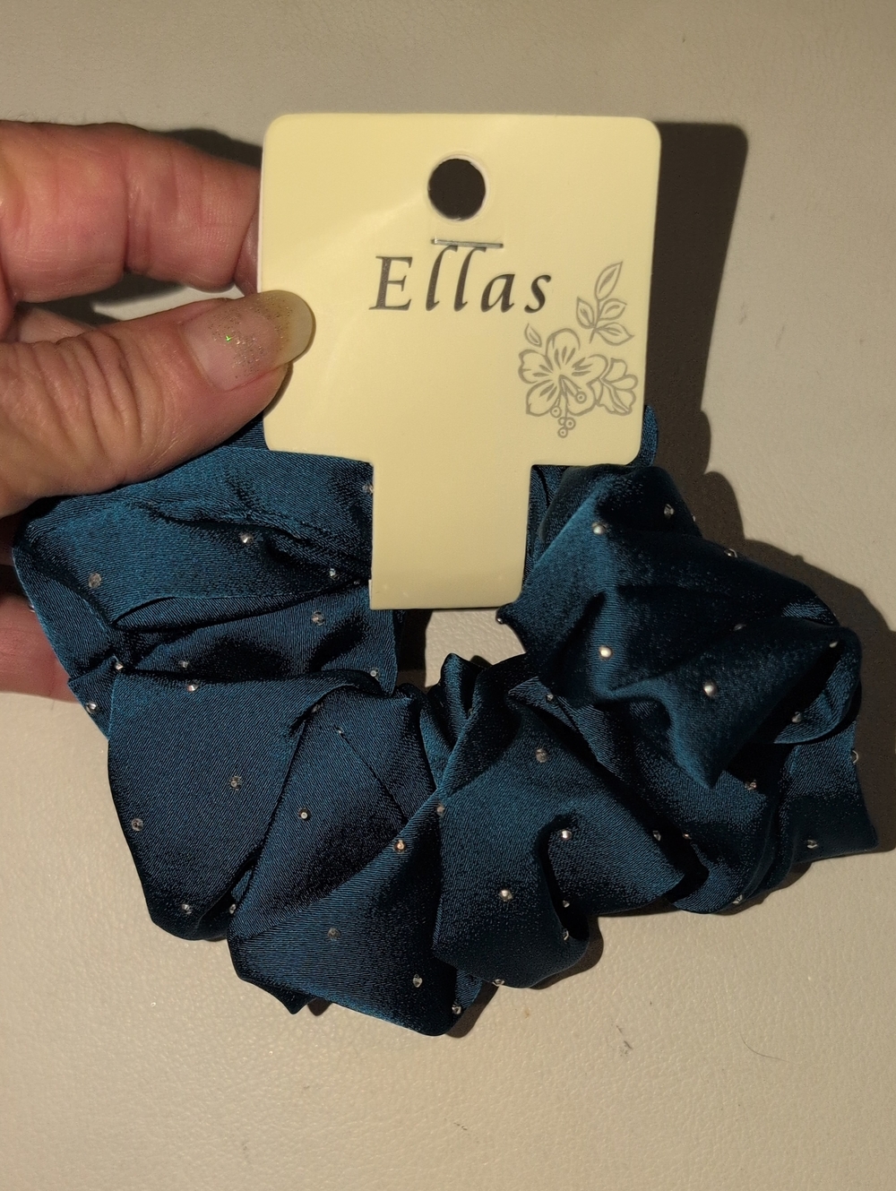 Ella Teal Satin Hair Scrunchie with Silver Dot Accents
